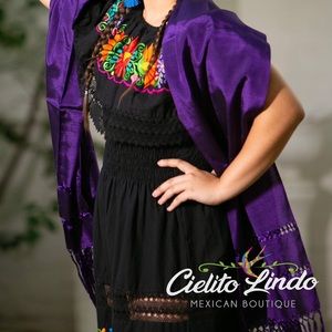Mexican Shawl Purple Silky Shiny Rebozo Scarf